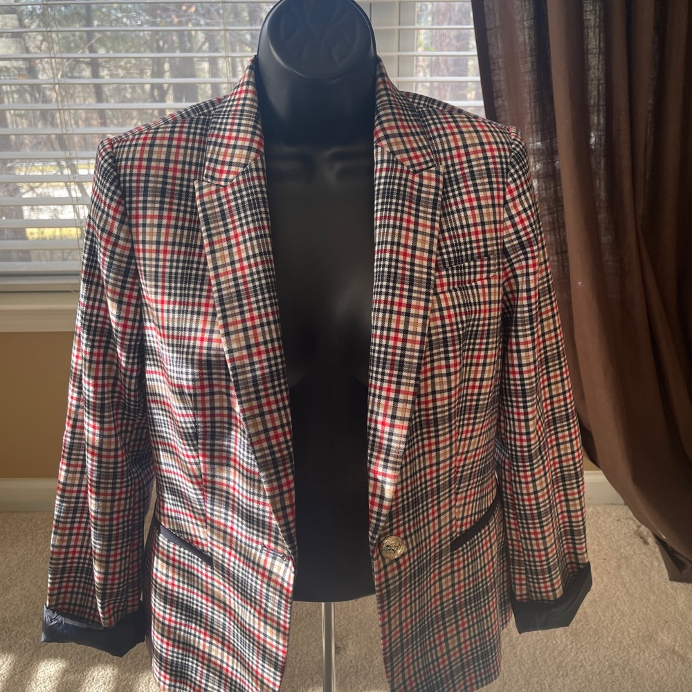 Tommy Hilfiger Red and Black Plaid Blazer